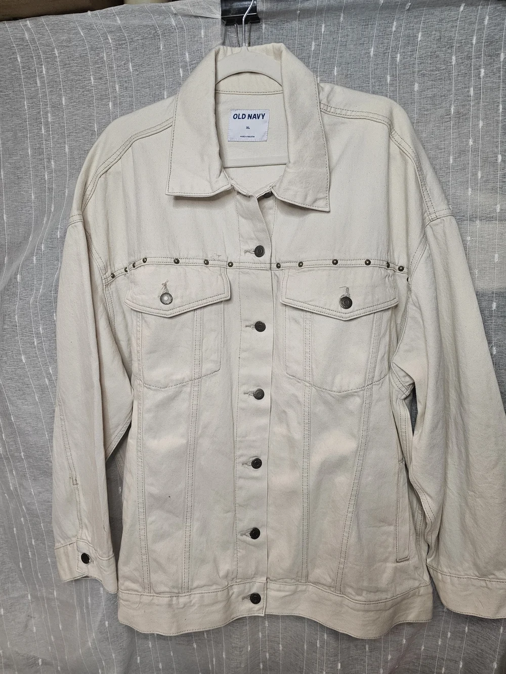 Old Navy Men's Cream Button-Front Canvas Jacket. Size XL. Chest Meas. 30" Flat - Picture 2 of 10